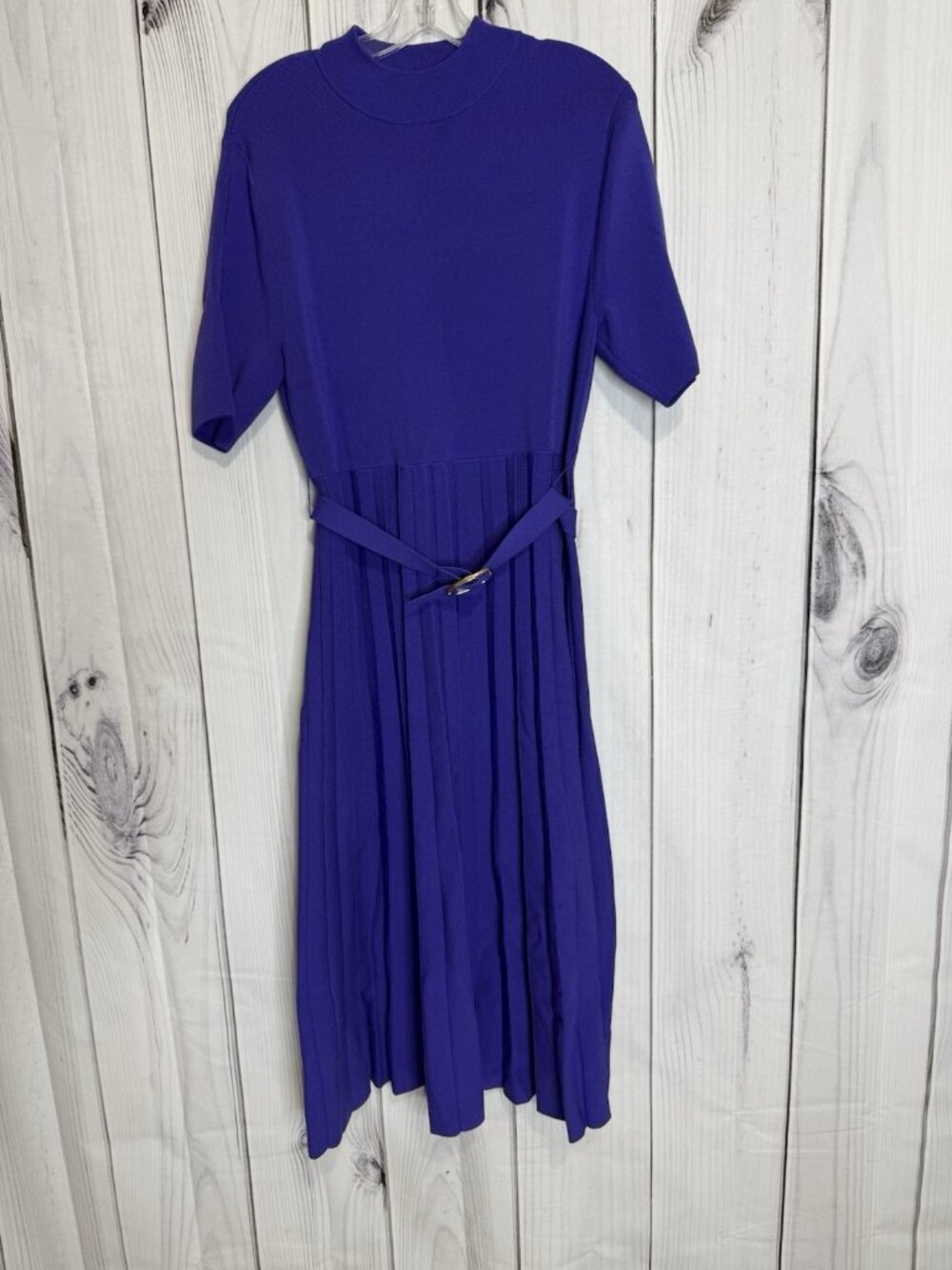 Ann Taylor Short Sleeve Pleated Belted Midi Sweater Dress Sz XLP Lapis Blue